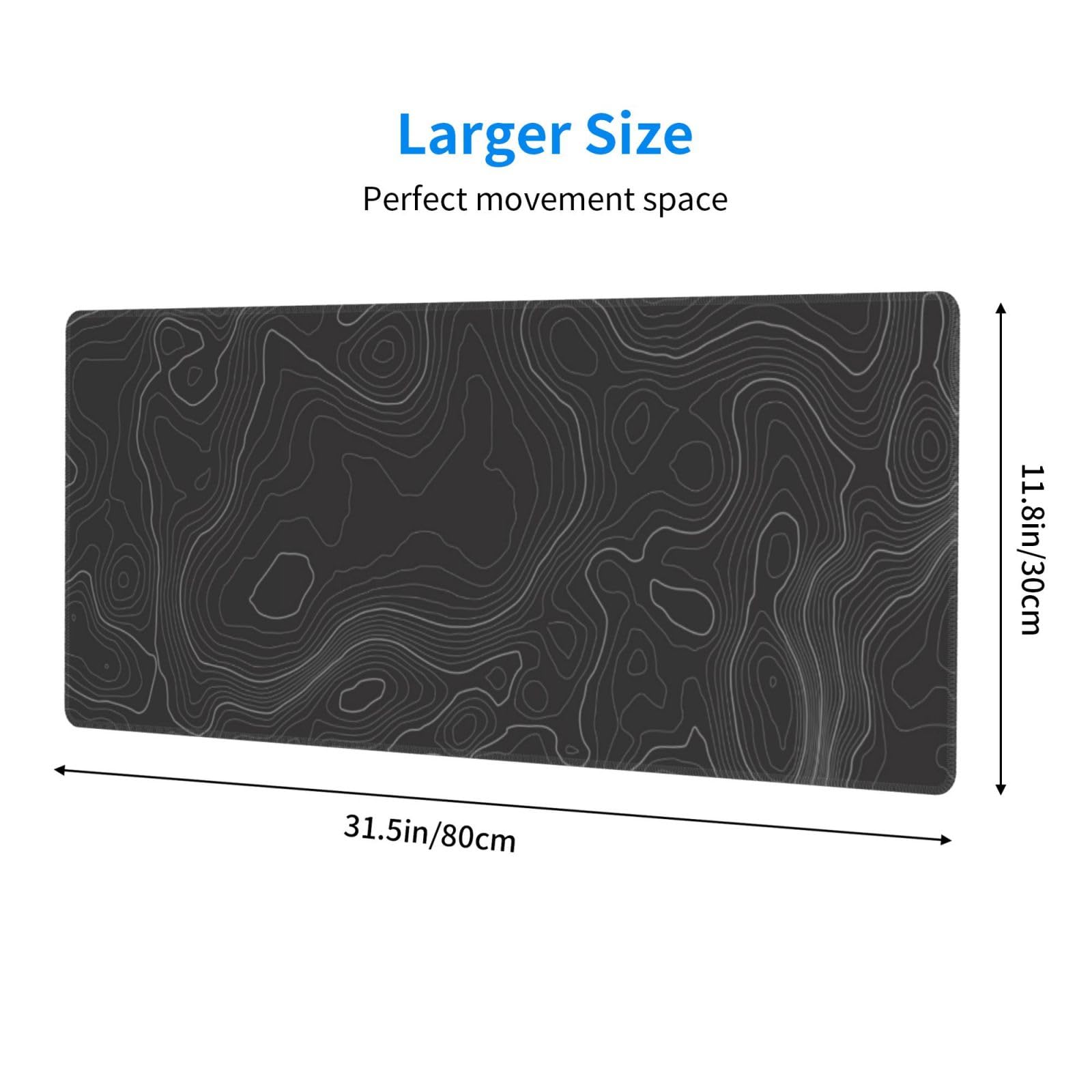 Topographic Contour Extended Big Mouse Pad Large,Gaming Mouse Pad Desk Pad,31.5×11.8 Inch Long Computer Keyboard Mouse Mat Mousepad with 3mm Non-Slip Base and Stitched Edge for Gaming and Office