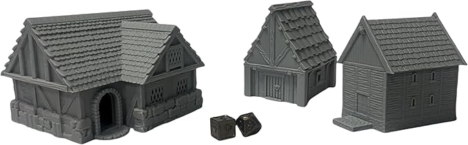 Paintable Tabletop Miniature Little Town Building Terrains Compatible with RPG War Games - 18mm Scale Dioramas Building Set Scenery with Medieval Architecture Style by HAUTICO (HVillageHouses1-1)