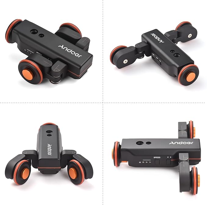 Andoer Video Camera Dolly with Ballhead & Phone Holder, 3-Speed Motorized Auto Track Dolly Car with Remote Control - Compatible with iPhone, DSLR, Camcorder, Gopro, Insta, Android Smartphone