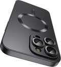 Magnetic for iPhone 16 Pro Case [Compatible with MagSafe][Built-in Camera Lens Protector] Slim Soft Silicone Bumper Shockproof Metallic Luster Phone Case (Black)