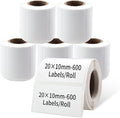 PUQU 20x10mm inch Direct Thermal Sticker Labels, Self-Adhesive All-Purpose Label Maker Tape, Compatible with AQ Series Label Printer, Refills Standard Laminated Office Labeling, 6 Rolls, 3600 Labels