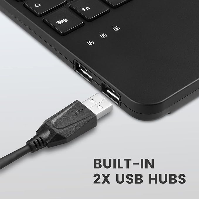 Perixx PERIBOARD-526 US, Wired Mini USB Keyboard with Trackball - X Type Scissor Keys - 11.18x7.17x1.1 Inches - Build-in 2 USB Hubs - US English