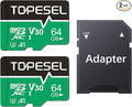 TOPESEL 64GB 2-Pack Micro SD Card, 4K Camera Pro, UHD Video for GoPro, Action Camera, Drone, Smartphone, R/W up to 90/35 MB/s MicroSDXC Memory Card UHS-I U3 A1 V30