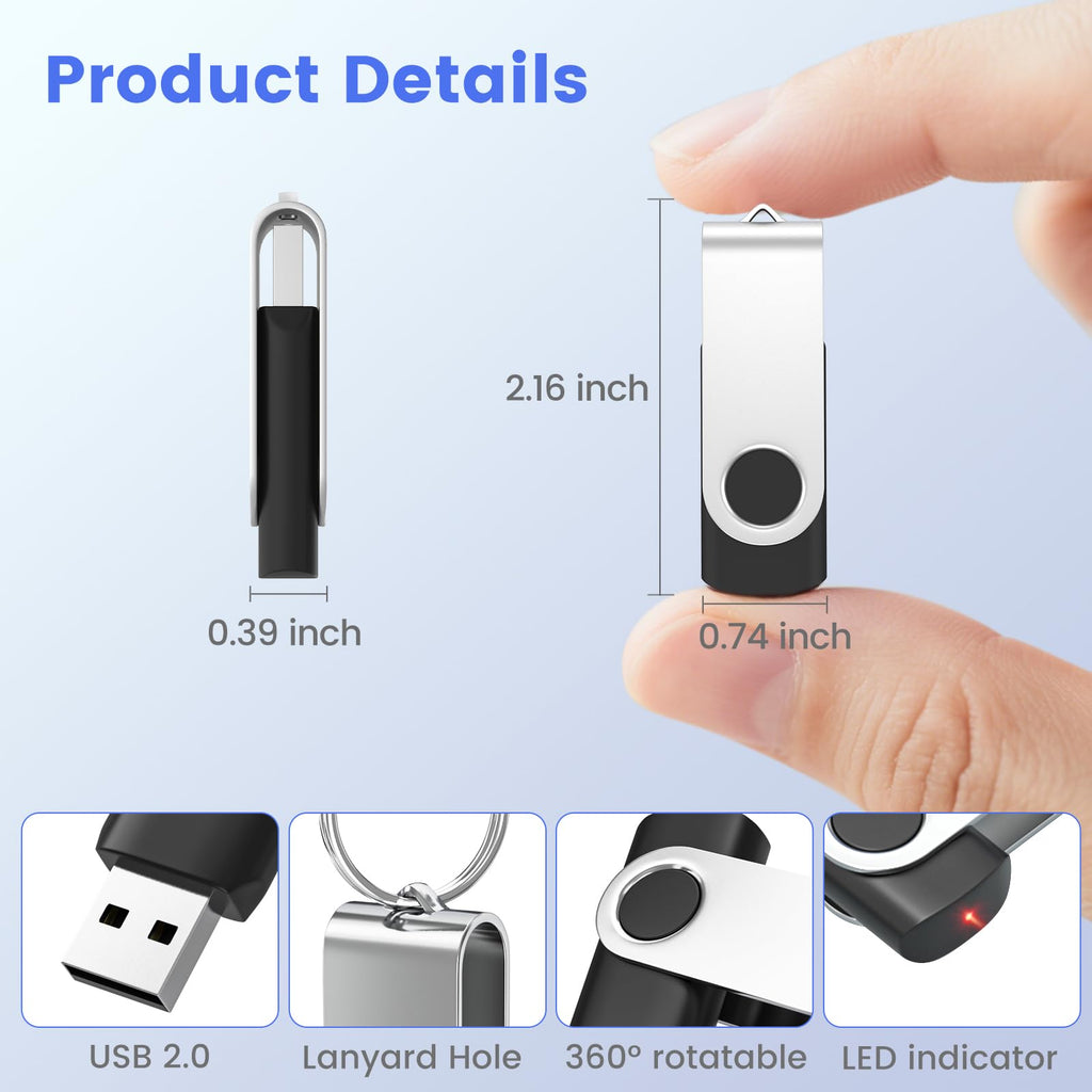 ABLAZE 2GB USB Flash Drive 20 Pack, USB 2.0 Thumb Drives with Lanyards Bulk Memory Sticks Pendrives 20PCS (Black)