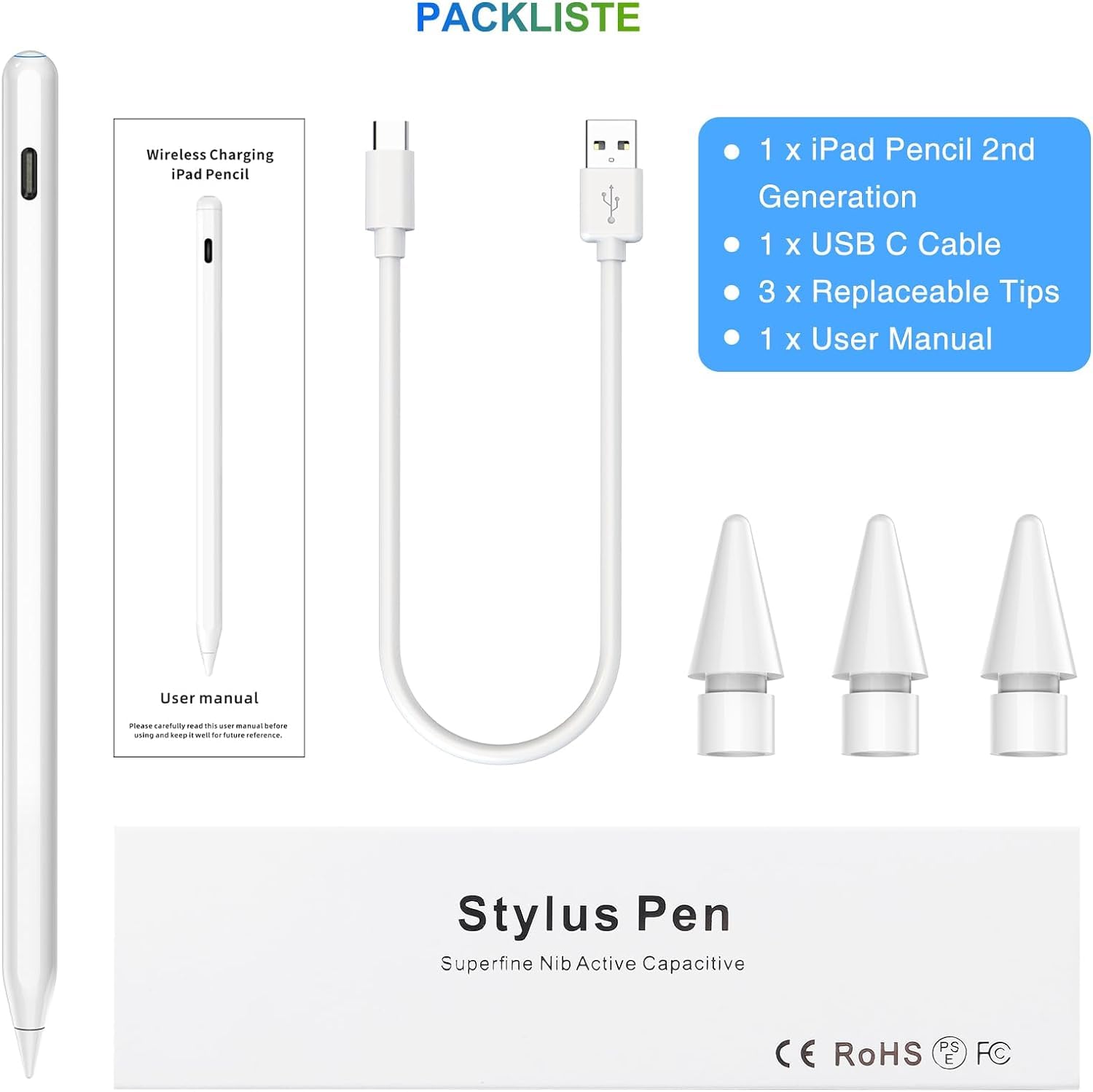 HATOKU Pencil 2nd Gen for Apple iPad 2018-2026, Magnetic Wireless Charging