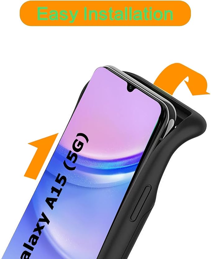 Battery Case for Galaxy A15, Enhanced 10000mAh Portable Protective Wireless Charging Case Support Carplay Compatible with Galaxy A15 (6.5 inch) Rechargeable Extended Battery Charger Cover - Black