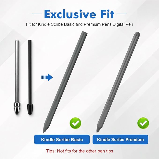 No Wore Out Titanium Alloy Replacement Fine Tips 1 Pcs & 10 Pcs Soft Felt Nibs Combo Set fit for Kindle Scribe Basic and Premium Pens Digital Pen, Smooth Ballpoint Note Taking Backup Nibs
