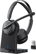 LEVN Wireless Headset, Wireless Headset with Mic for Work, AI Noise Cancelling, 65 Hrs Working Time, Bluetooth Headphones with Microphone from Home/Computer/Call Center/Teams