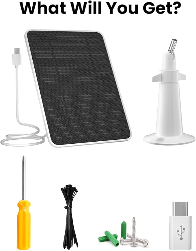 Solar Panel Charger Compatible with Vision Well Battery Powered Wireless Outdoor Security Cameras, 5W Solar Panels Charging with IP65 Waterproof 10ft USB-C Cable & Secure Wall Mount, 2 Pack
