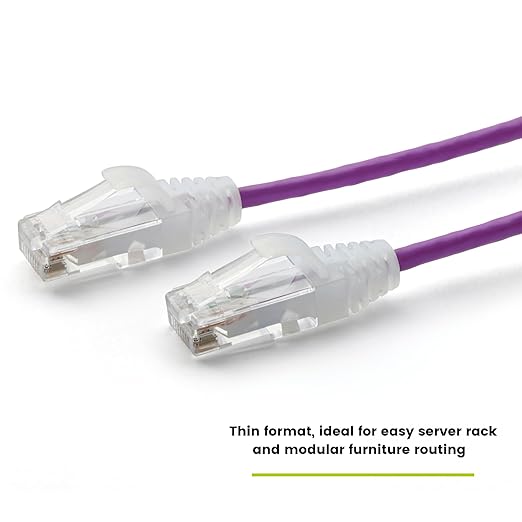 TRUECABLE Cat6 Component Rated Patch Cable, Unshielded (U/UTP), 2ft, Purple, 28AWG Solid Copper, Snagless 10G High-Speed Ethernet Cable, PoE++ 4PPoE 100W, UL Listed, RoHS-3, 5 Pack