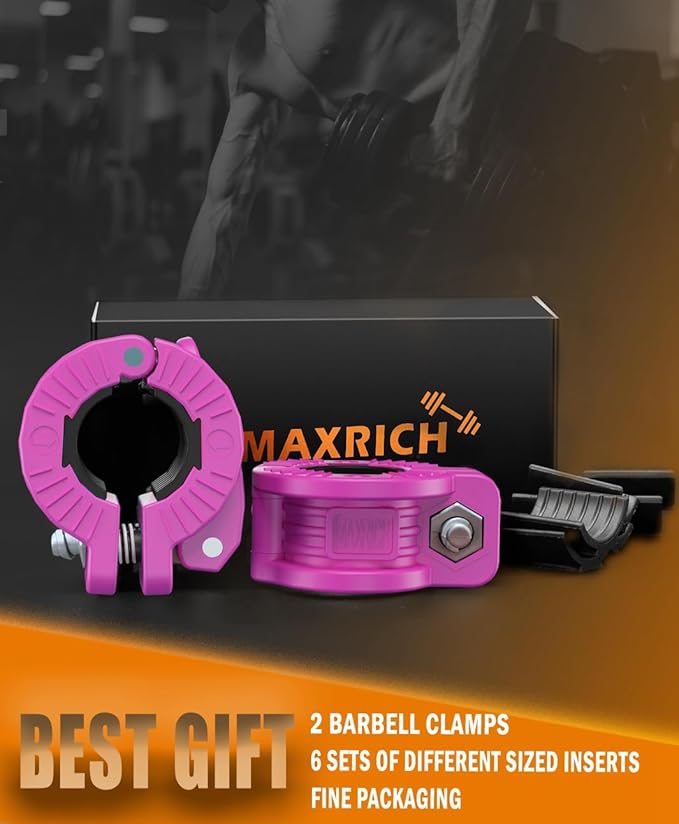 MAXRICH Barbell Clamp 1 inch Multiple Sizes & Adjustable Weight Clips for Quick Release Barbell Collars