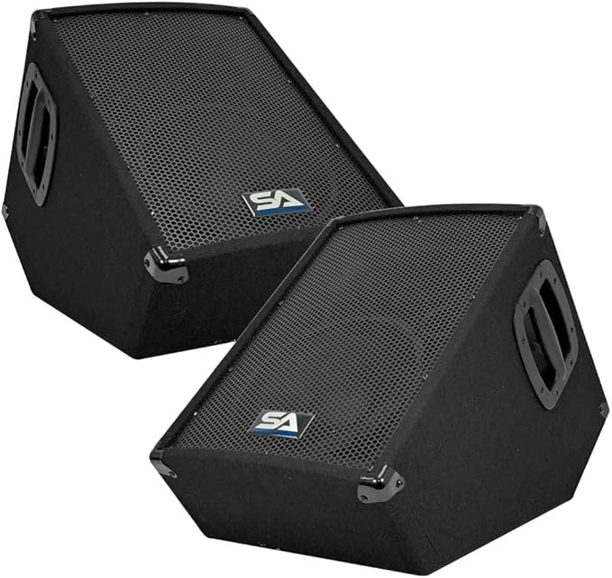 Seismic Audio - SA-10MT-PW-Pair - Pair of Powered 2-Way 10" Floor / Stage Monitor Wedge Style with Titanium Horns