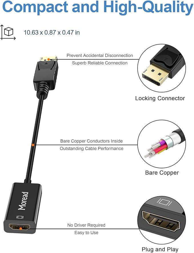 4K DisplayPort (DP) to HDMI Adapter, 5 Pack, Uni-Directional Gold-Plated Display Port Computer to HDMI Screen Converter (Male to Female) Compatible with HP, Dell, Lenovo & More, Passive - Black