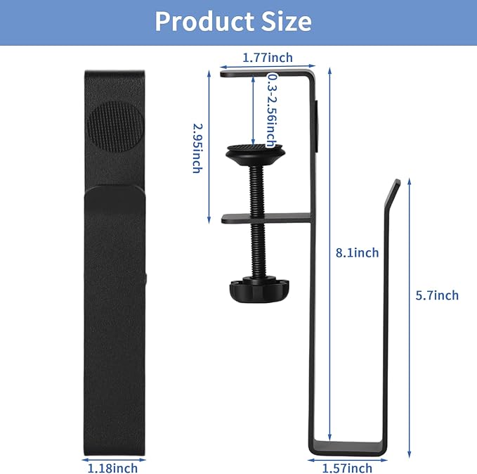 LUKETURE Adjustable Side Laptop Mount, No Drill Laptop Holder, Under Desk Storage, Clamp-On Laptops Stands, Desk Side Mount for Laptops, Mac mini, Keyboard with Anti-Scratch Silicone