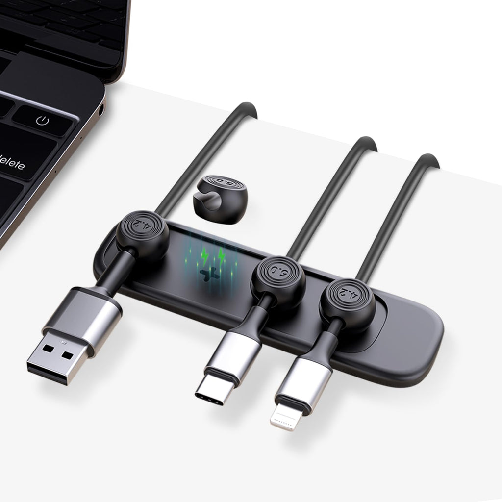 Wanheart Magnetic Cable Management, Cord Holder for Desk, 2 Sizes (4.2mm & 5mm), Multipurpose Magnetic Wire Clips for Lightning, USB-C, Micro Cables – Stick to Metal, Wood, or Glass (Basic Set)