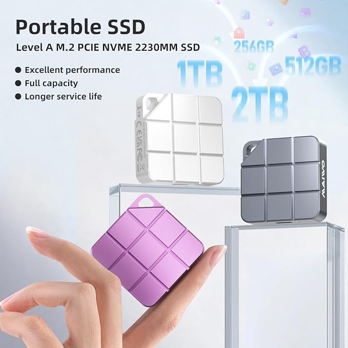 MAIWO 512GB Portable SSD External Solid State Drive, USB 3.2 GEN 2 Type-C Up to 1050MB/s, Mini PSSD for iPhone 15 Pro Max MacBook Pro PS5, Aluminum (Pinkish Purple)