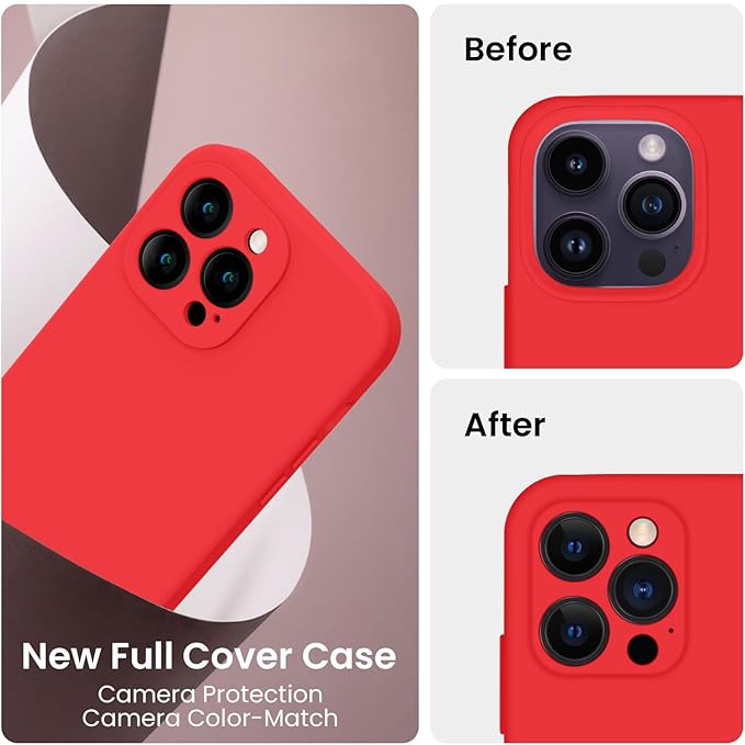 FireNova for iPhone 14 Pro Case, Silicone Upgraded [Camera Protection] Phone Case with [2 Screen Protectors], Soft Anti-Scratch Microfiber Lining Inside, 6.1 inch, Red