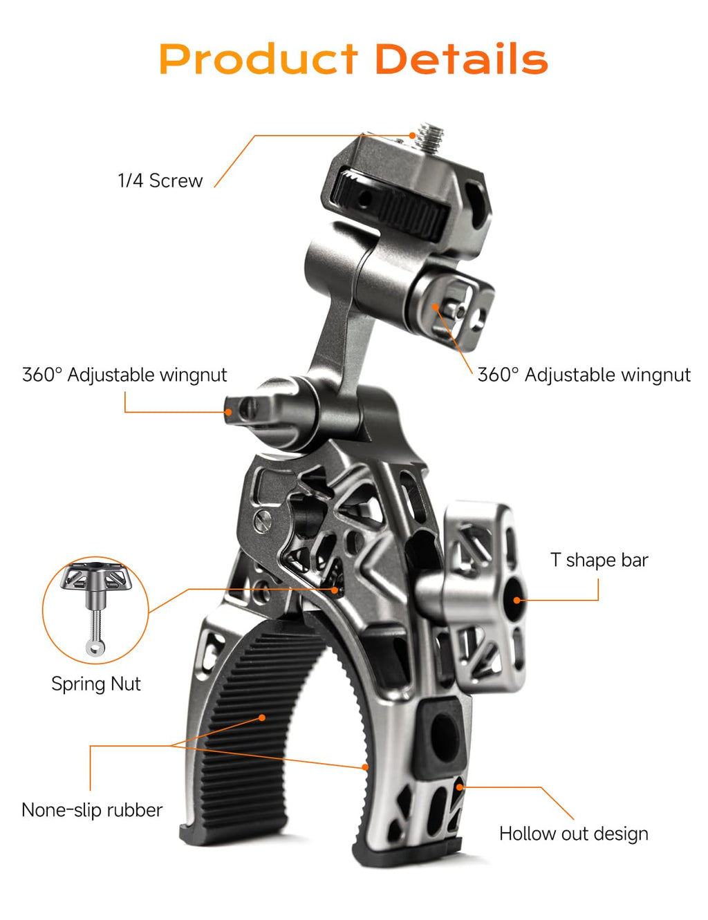 Movmax C Clamp Camera Mount for Flat Tube Road Bike, Super Clamp with 1/4"-20 Thread,E-Bike Accessories/Bicycle, Compatible with GoPro Hero13/12/11/10/ DJI Osmo 360/Action 5 Pro/4/3/Insta360 X4/X5