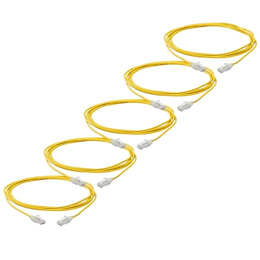 TRUECABLE Cat6 Component Rated Patch Cable, Unshielded (U/UTP), 10ft, Yellow, 28AWG Solid Copper, Snagless 10G High-Speed Ethernet Cable, PoE++ 4PPoE 100W, UL Listed, RoHS-3, 5 Pack