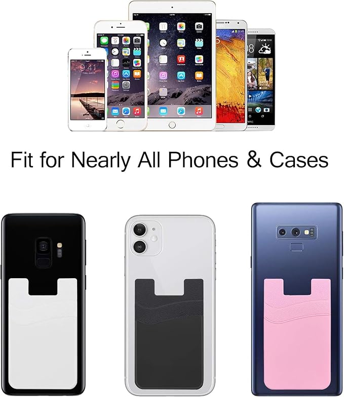 SS Phone Wallet, Phone Card Holder Stick on Credit Card Holder for Cell Phone Case Sticky Wallet for Back of Phone Suitable for iPhone Samsung Galaxy Any Smartphone 3 Pack