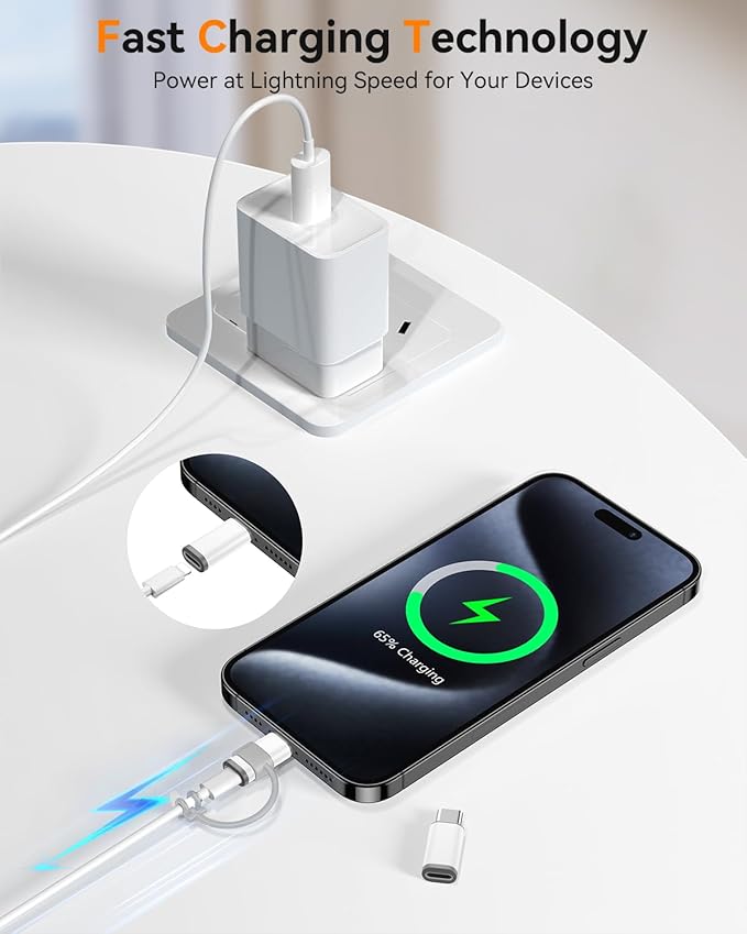 Temdan 4 Pack Lightning to USB C Adapter for iPhone 15/16/17 Pro/17 Pro Max,for iPhone 17/16 Charger,17/16 Accessories,Fast Charging & Data Transfer,USB C Charger Connector Cable,Not for OTG-White