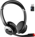 Wireless Headset with Mic for Work, Wireless Headphones with Mic (AI Noise Cancellation) & USB Dongle, 26+ Hrs Working Time, Bluetooth Headset with Mute for PC/Laptop/Office/Call Center/Zoom/Home