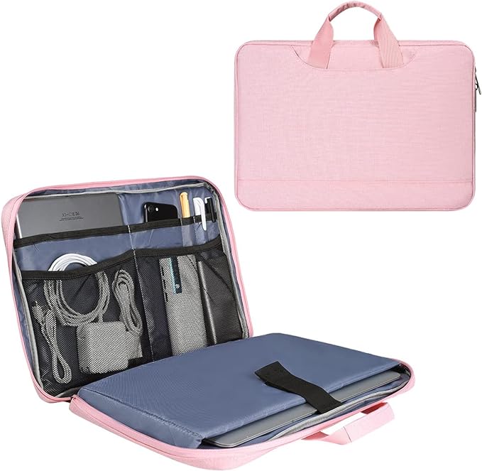 14 15 Inch Laptop Case Women Ladies Bag TSA Laptop Sleeve for MacBook Pro 14" M4/M3/M2/M1, Macbook Air 15 M4/M3, Dell XPS 15/Inspiron 14, Acer HP Lenovo ASUS Chromebook 14" Notebook Case Bag, Pink