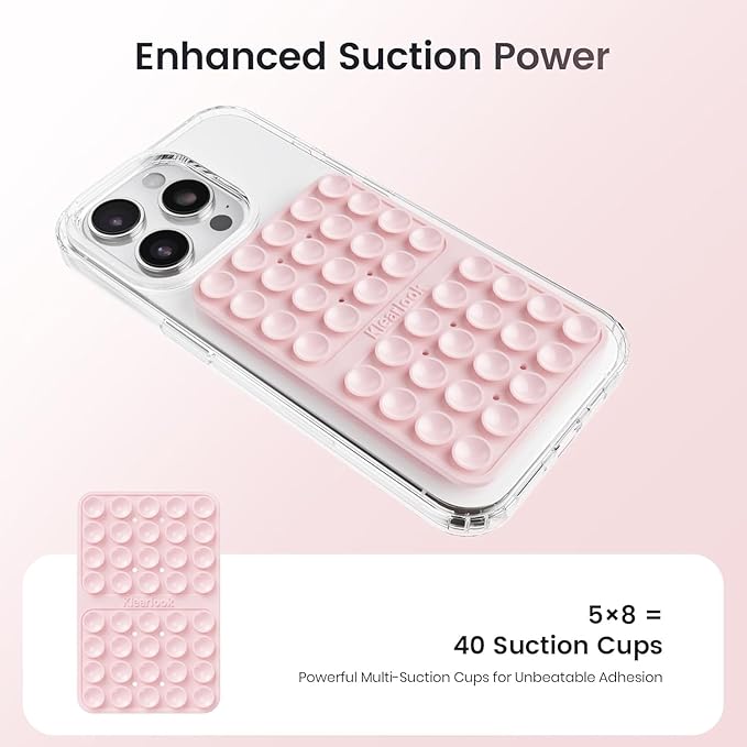 Klearlook 4Pack Silicone Suction Cup Phone Case Mount Double Sided, Sticky Phone Grip for Cell Phone, Hands-Free Phone Accessories for Selfies and Videos, Clear & Light Pink & Black & White