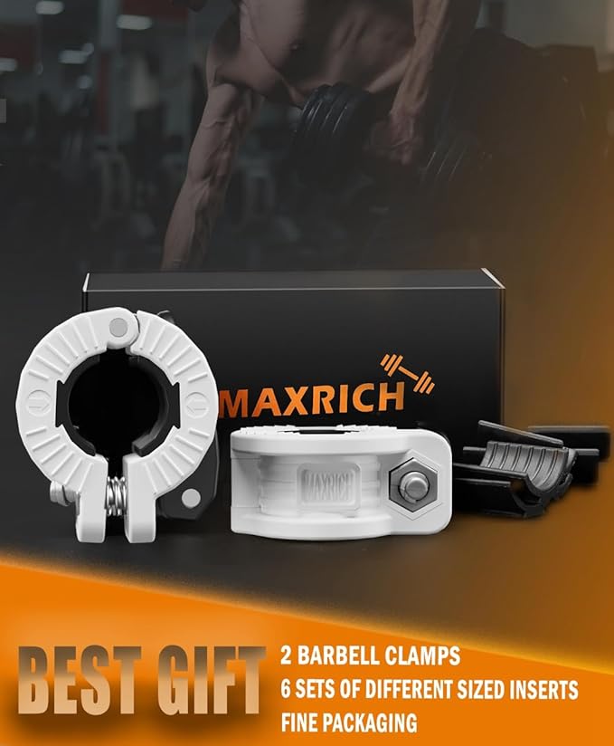 MAXRICH Barbell Clamp 1 inch Multiple Sizes & Adjustable Weight Clips for Quick Release Barbell Collars
