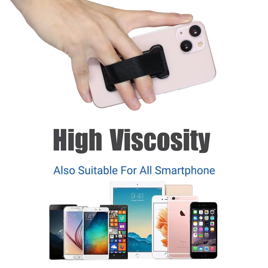 WUOJI Phone Grip Holder for Hand, Universal Finger Strap Phone Holder, Finger Selfie Grip Compatible with Most Smartphones (PU Black) - 2Pack