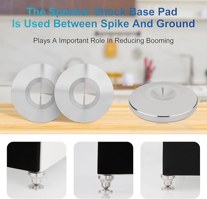 Preffair 4Pcs Stainless Steel Audio Speaker Spike Pads Mats Speaker Isolation Stand Feet Cone Shock Floor Protector Base for HiFi Turntable Subwoofer Loudspeaker Amplifier CD DVD Player