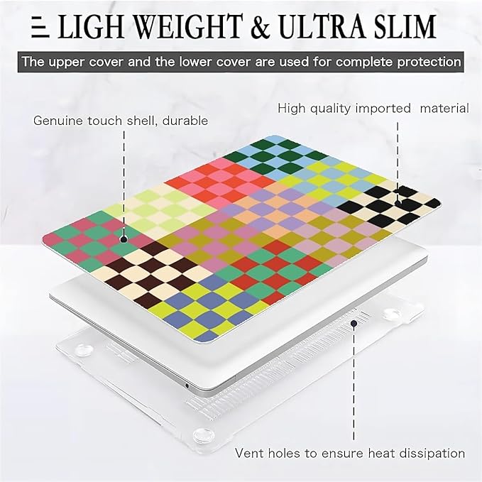 Compatible with MacBook Air 13.3 13.6 Inch Case 2022 2021 2020 2019 Plastic Hard Shell Case Cover,13.6 Air (A2681) M2 2022, Colorful Checker