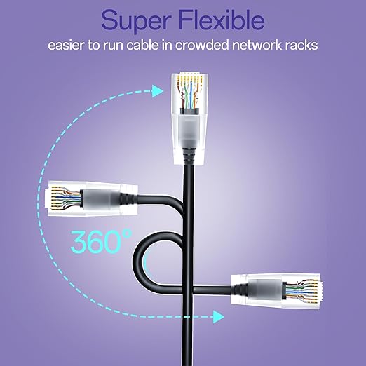 Cat6a Patch Cables 0.5ft (24 Pack) Slim, Cat6 Ethernet Patch Cable Pure Copper, Flexible Cat 6 Patch Cable 550MHZ 10G, Space-Saving Cat 6A Network Cables for Patch Panel, Black
