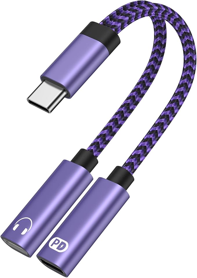 USB Type C Splitter 2 in 1 USB C Headphone and Charger Adapter Audio Dongle Cable with PD 60W Fast Charging for Samsung Galaxy A17 A16 A15 A56 S25 S24 S23 S22 S21 iPhone 17 16 15 Pro Max Pixel 10 9 8