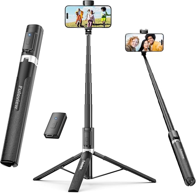 Selfie Stick Travel Tripod for iPhone Wireless Remote for Selfies, Extendable Selfie Stick for iPhone, iPhoneTripod for Video Recording, 60 inch, Black