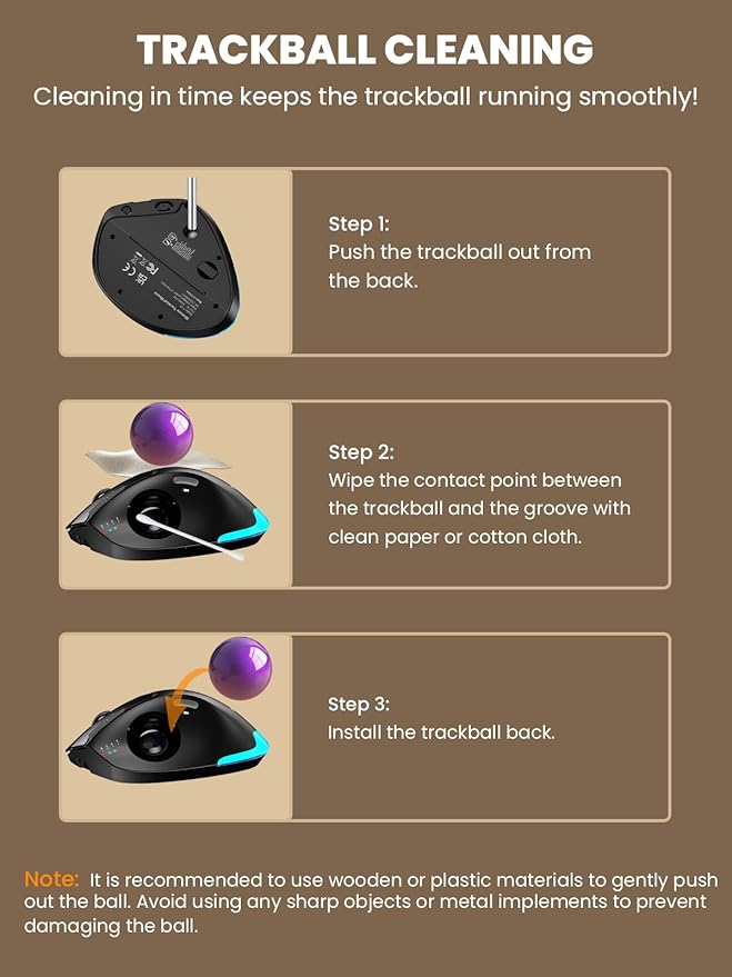 Wireless Trackball Mouse, Ergonomic Bluetooth Rechargeable Computer Mouse, Backlit Rollerball Thumb Laptop mice with 5 Level DPI, Adjustable Angle, 3 Devices Connection for PC, Windows - Purple Ball