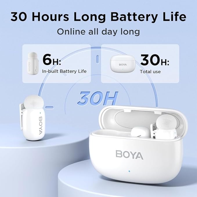 BOYA mini Wireless Microphone for iPhone/Android/PC/Tablets with USB C/Lightning Plug, MFi Certified, Noise Reduction, AI Voice Changer, 30H Battery Life with Charging Case for Video Recording Podcast