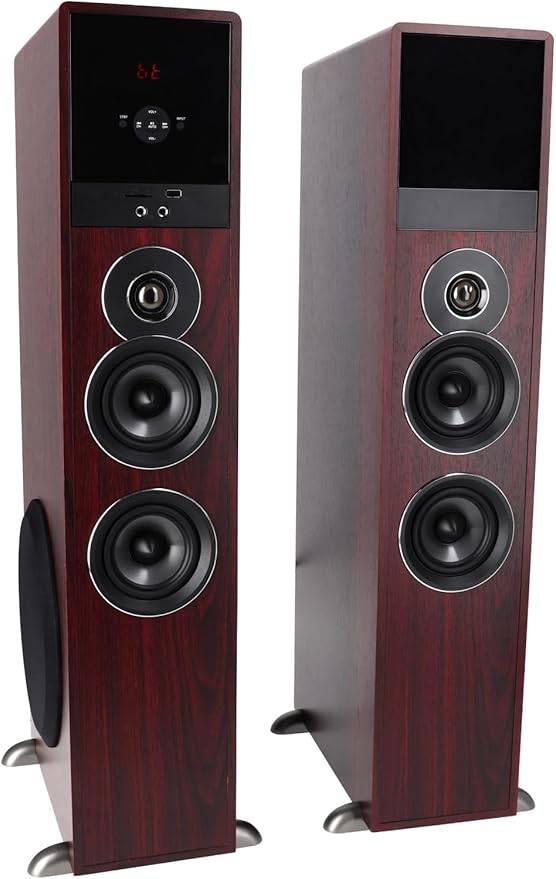 Rockville TM80C Powered Home Theater Tower Speaker System, Cherry Wood, 800W, 8" Subwoofers, Bluetooth, USB/SD Playback, FM Radio, Remote Control, Karaoke Ready, Perfect for Home Entertainment
