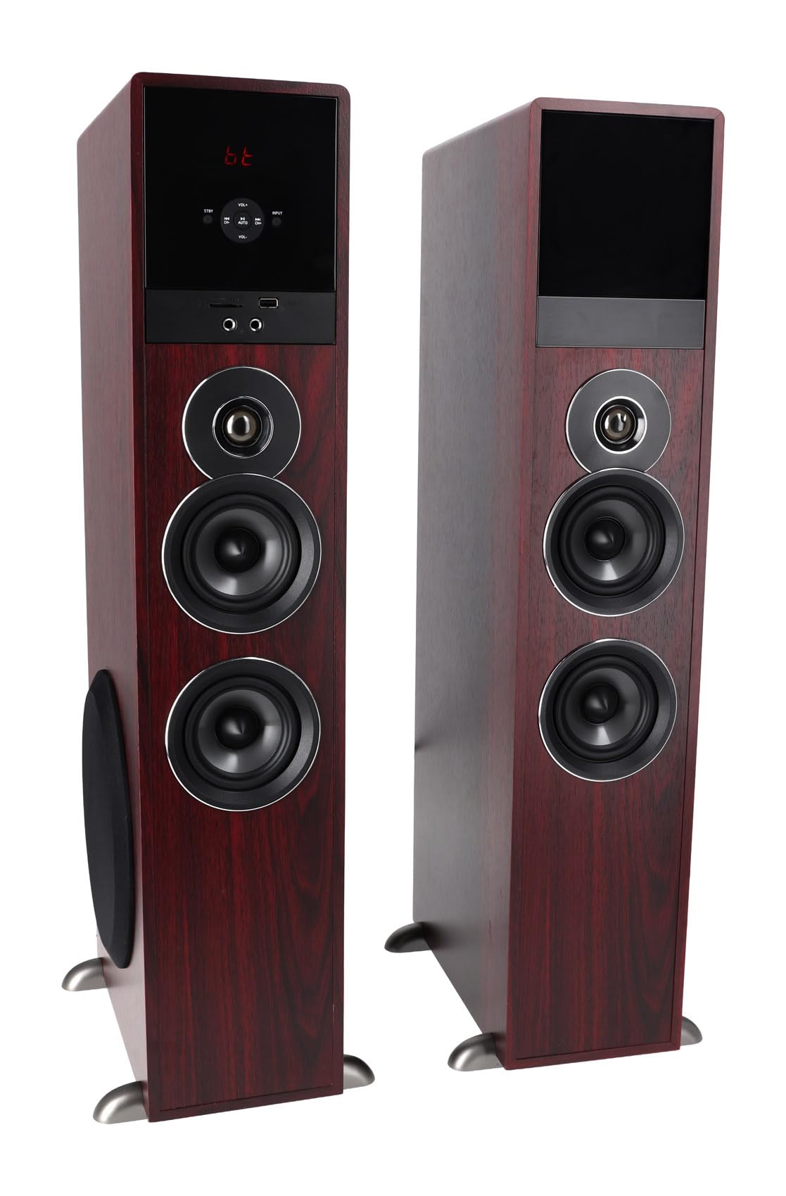 Rockville TM80C Powered Home Theater Tower Speaker System, Cherry Wood, 800W, 8" Subwoofers, Bluetooth, USB/SD Playback, FM Radio, Remote Control, Karaoke Ready, Perfect for Home Entertainment