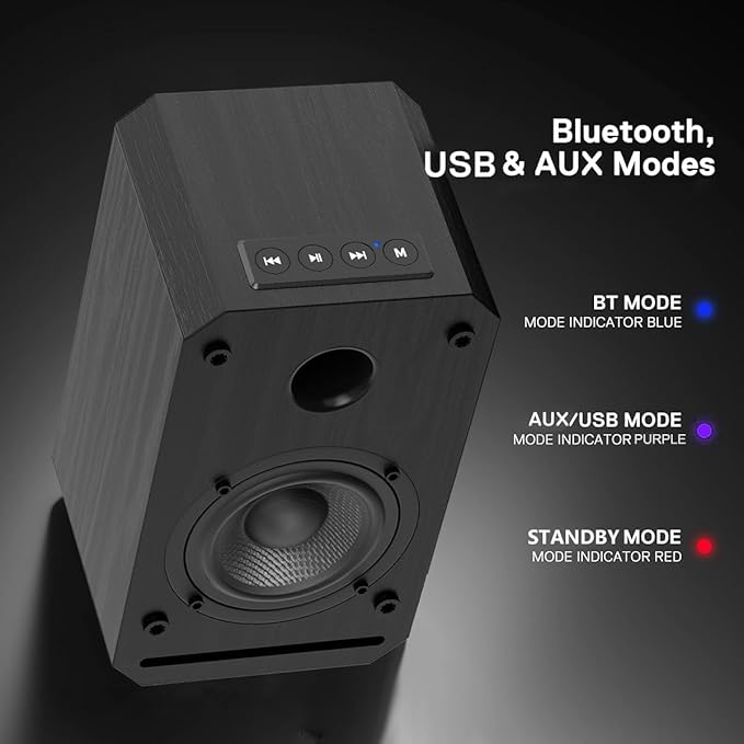 LONPOO Plug-N-Play Gaming Computer Speaker for Desktop and PC, 30W RMS Active Bookshelf Speaker with 3-Inch Full Range Speaker,Support Bluetooth 5.3, USB Playback,Aux-in and 3.5mm Earphone Port,Sliver