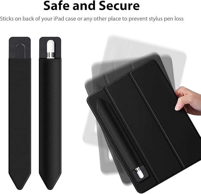 Doormoon Pencil Holder for iPad 2018 (6th Gen)/ iPad Air 9.7 / Pro 10.5" 12.9", Detachable Elastic Apple Pencil 2nd Gen Leather Sleeve Pocket Pouch (Black x 2)