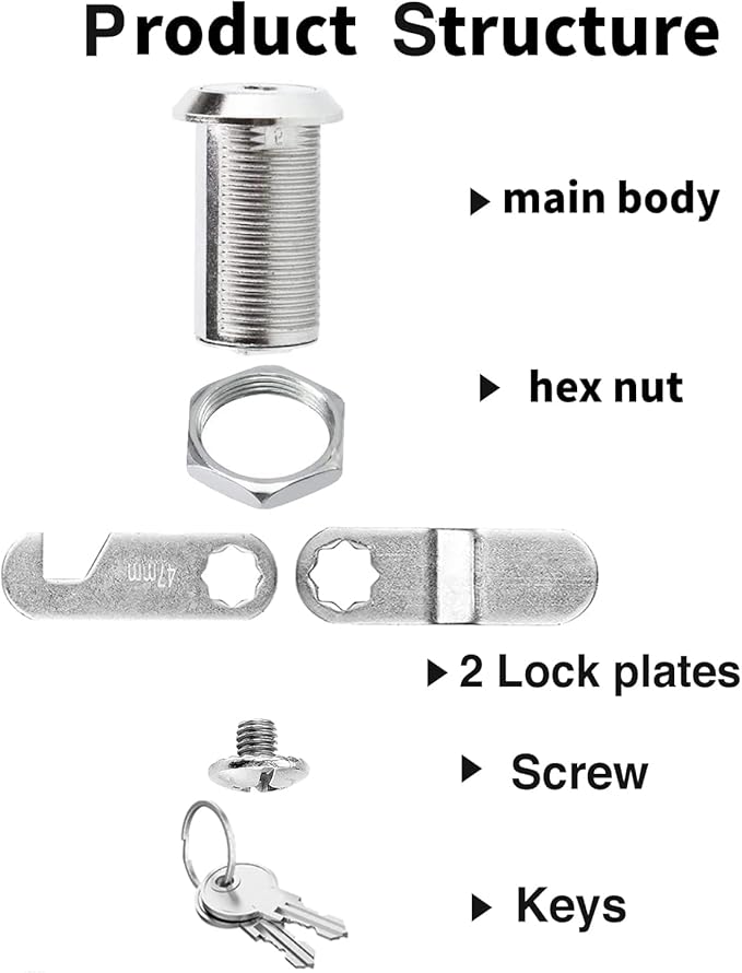 Cabinet Cam Locks Keyed Alike, 1-1/8'' Fits on 7/8'' Max Door Thickness, Secure File Drawer Mailbox RV Storage Replacement Set, Zinc Alloy (1-1/8 Inch 10Pcs)