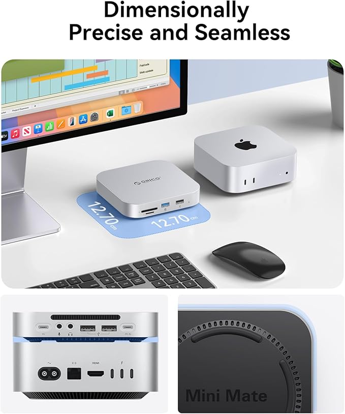 ORICO MiniMate SE Mac mini M4 512GB Storage & Docking Station, External SATA SSD (Non-Removable) 5Gbps(480MB/s), USB A*4, USB-C, SD/TF 3.0, 3.5mm Audio, Includes 2 Cables – M4SE