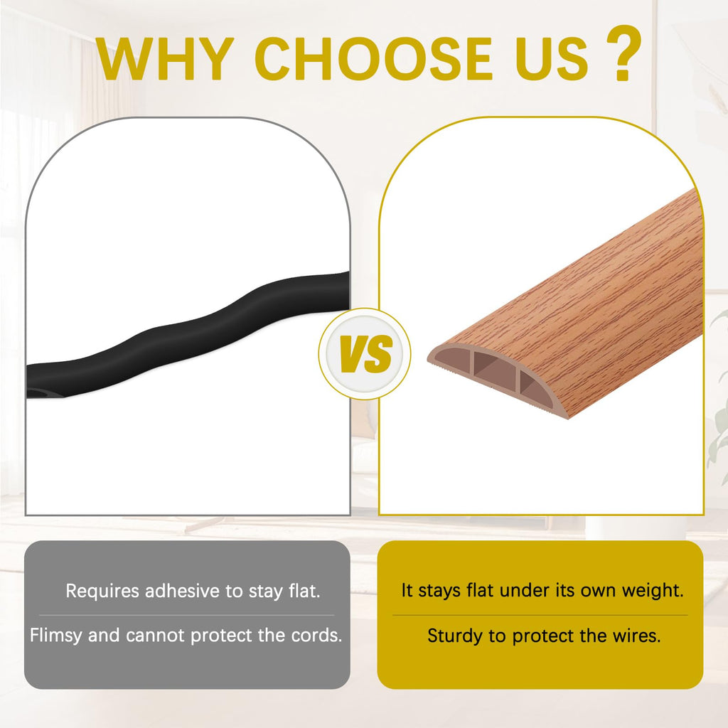 JAHOMFAI Floor Cord Cover 10FT Cord Covers for Wires on Floor Protect Wires & Prevent Trip Hazards, Easy to Cut for Home, Office, School, Concerts, Cavity W0.6in x H0.32in