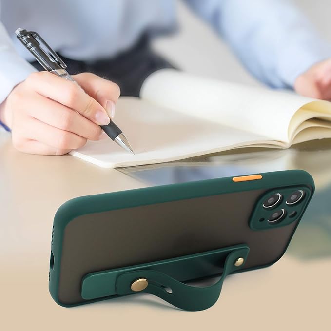 Removable and Reusable Cell Phone Grip Strap, Yetaida Telescopic Finger Kickstand Bracket Universal Silicone Phone Holder Stand and Portable Finger Loop for Most Smartphones Case (Dark Green)