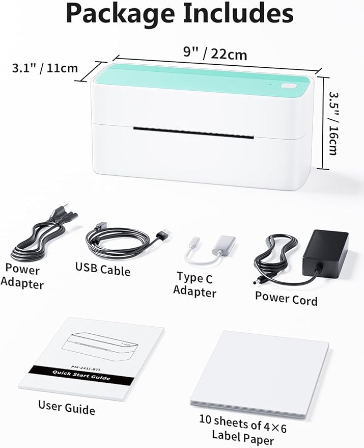Phomemo Bluetooth Thermal Shipping Label Printer, 241BT Wireless Thermal Label Printer for Shipping Packages, Inkless Thermal Shipping Label Printer, Compatible with iPhone, Android, Green