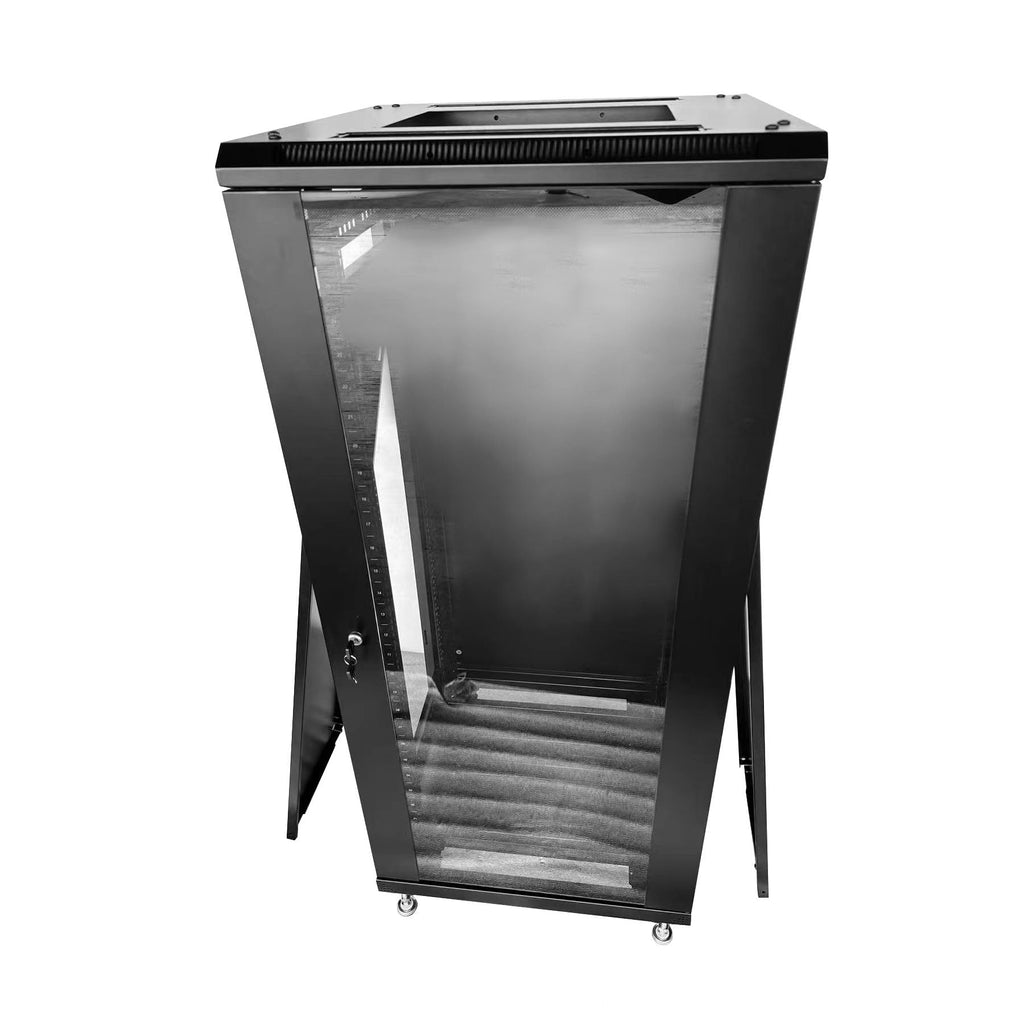 GlobalRack 27U Server Cabinet, Glass Door, Locking Casters, 2 Fans
