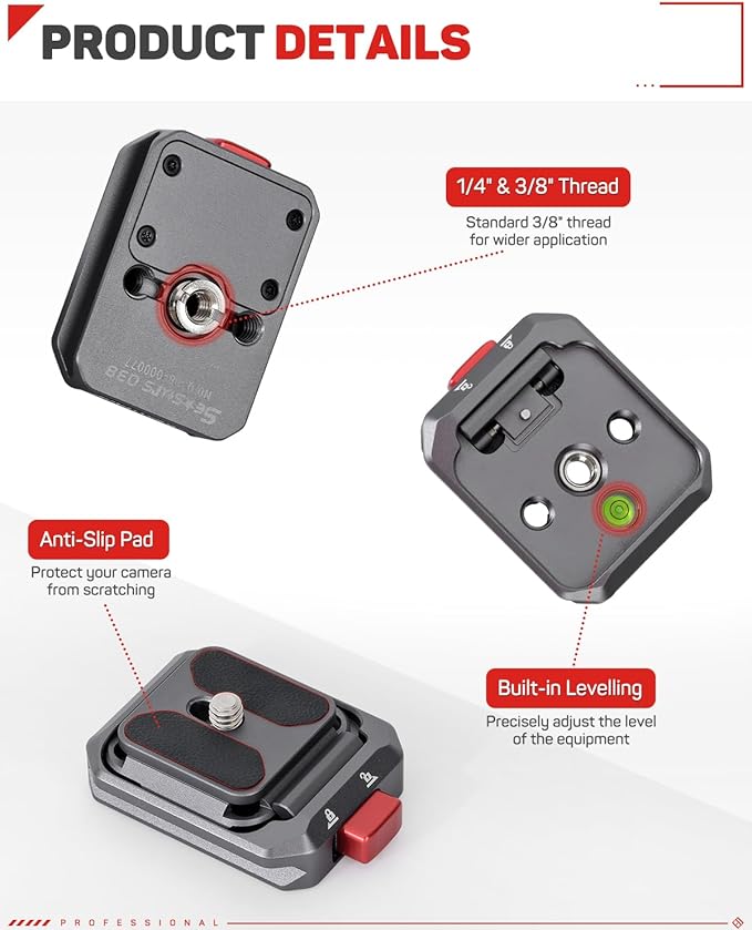 IFOOTAGE Q38-PL Quick Release Plate, Camera Quick Release Plate, Tripod Mount Quick Release Plate, QR Adapter with 1/4" Screw for Camera, Q38-PL