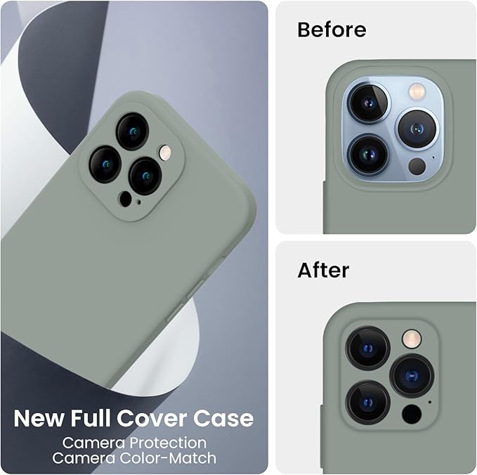 FireNova Designed for iPhone 13 Pro Case, Silicone Upgraded [Camera Protection] Phone Case with [2 Screen Protectors], Soft Anti-Scratch Microfiber Lining Inside, 6.1 inch, Calke Green