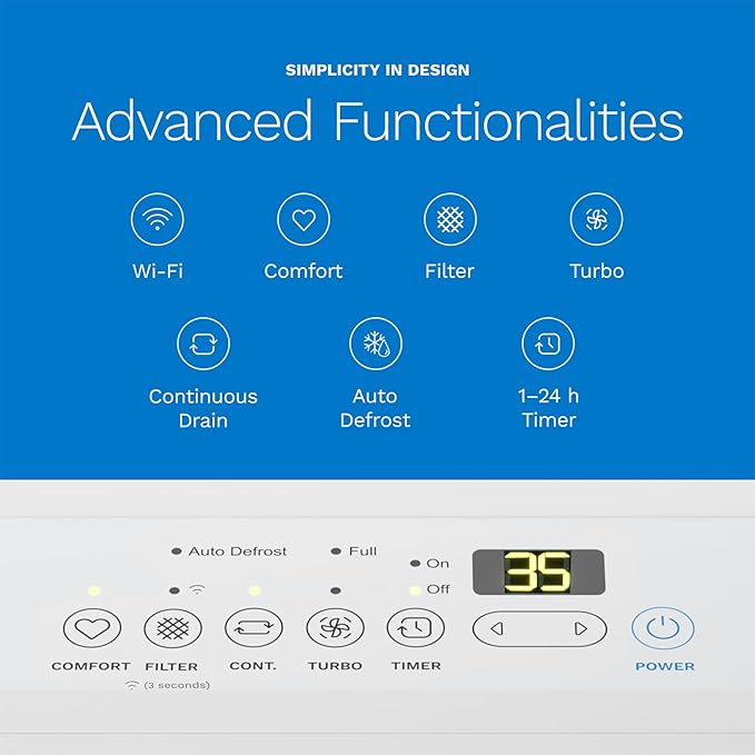 hOmeLabs 50 Pint Wi-Fi Dehumidifier for up to 7,000 Sq Ft Rooms (MAX 120 Pint at 95°F, 90% RH) – Powerful Humidity Control for Large Rooms and Basements